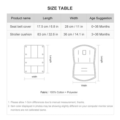 Stroller Liner and Harness Cover Set, Soft Printed Seat Cushion with Matching Strap Pads and Textured Panels in Five Decorative Print Options