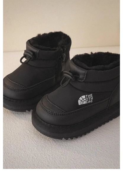 Plush-Lined Kids Snow Boots with Side Zippers and Chunky Platform Soles, Boys and Girls Winter Ankle Boots in Pink, Black and Ivory