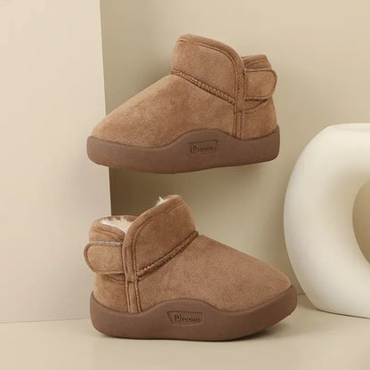 Toddler Plush-Lined Short Boots with Rounded Toe and Cuff Detail, Brown, Black, Pink or Beige Winter Shoes for Boys and Girls, CN15-24