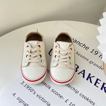 Toddler Colorful Eyelet Sneakers with Lace-Up Front and Contrast Sole Stripe, Beige or Yellow Baby Boys and Girls Casual Spring and Fall Shoes