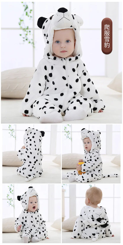 Baby Animal Hooded Costume Jumpsuit with Flannel Styling, Duck, Rabbit, Leopard and More Dress-Up Options for Boys and Girls, Sizes 70-120