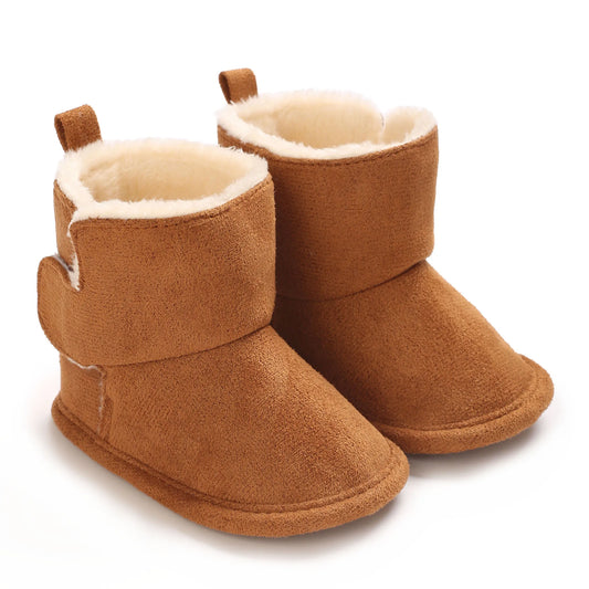 Soft Sole Baby Winter Boots with Plush Lining and Hook-and-Loop Closure, Brown Pink or Apricot Infant Shoes for Boys and Girls, 0-18 Months