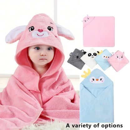 Animal Hooded Baby Towel in Soft Coral Fleece, Newborn Bath Wrap with Six Cute Character Styles for After-Bath, Pool and Beach Drying