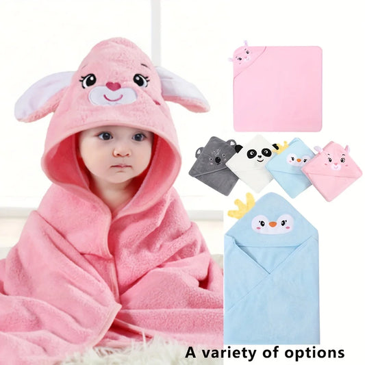 Animal Hooded Baby Towel in Soft Coral Fleece, Newborn Bath Wrap with Six Cute Character Styles for After-Bath, Pool and Beach Drying