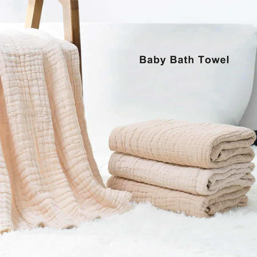6-Layer Cotton Muslin Baby Bath Towel with Bubble Gauze Texture, Approx. 105 x 105 cm Square Receiving Blanket for Parent-Supervised Care