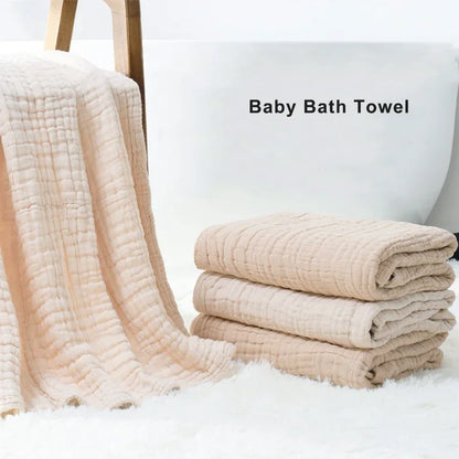 6-Layer Cotton Muslin Baby Bath Towel with Bubble Gauze Texture, Approx. 105 x 105 cm Square Receiving Blanket for Parent-Supervised Care