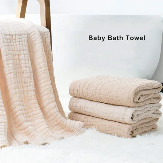 6-Layer Cotton Muslin Baby Bath Towel with Bubble Gauze Texture, Approx. 105 x 105 cm Square Receiving Blanket for Parent-Supervised Care