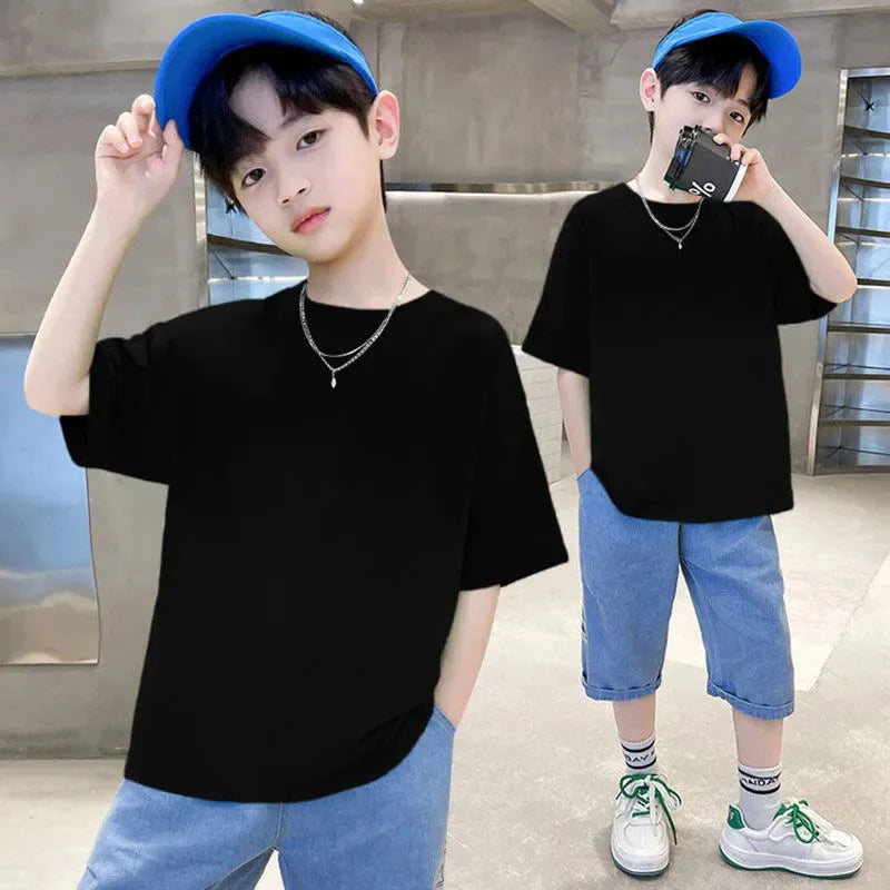 Kids Solid Color Cotton T-Shirt, 180gsm Short Sleeve Crewneck Basic Tee for Boys and Girls in 18 Colors for Summer and Everyday Casual Outfits