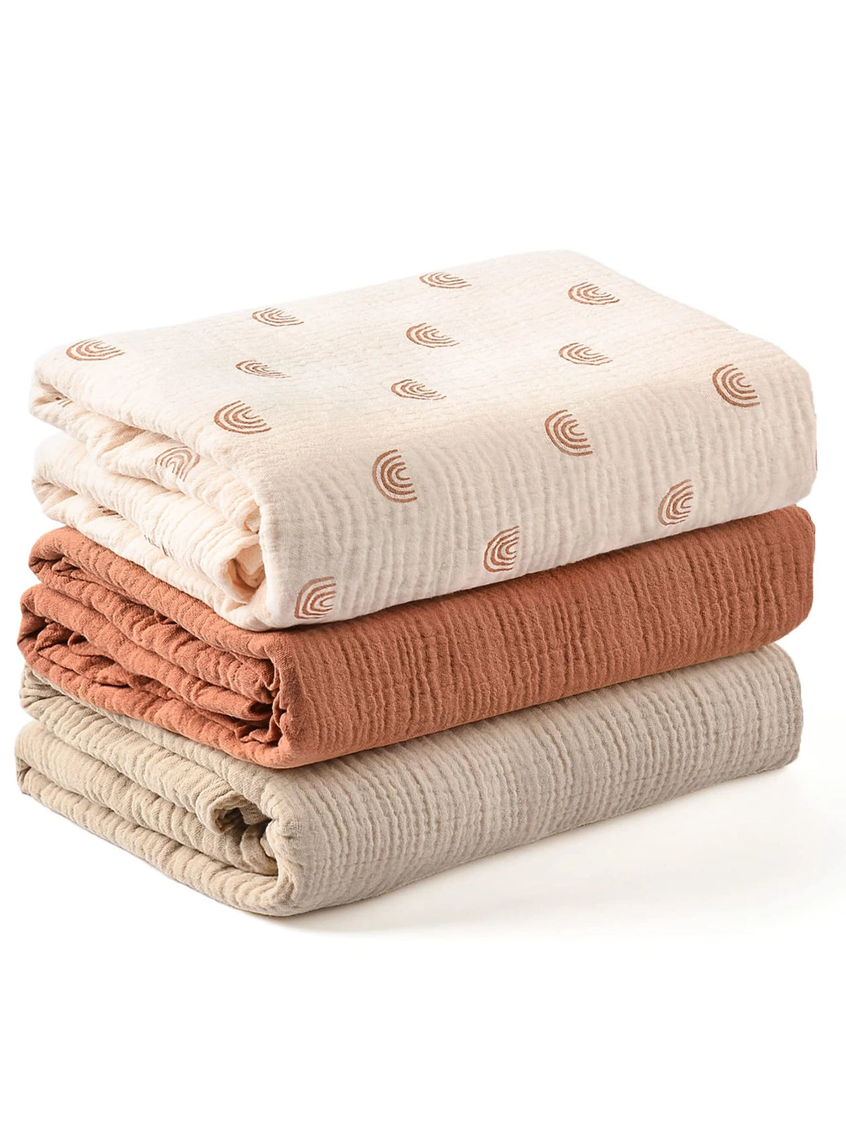 3-Piece Muslin Receiving Blanket Set for Newborn Care, Soft Breathable Baby Wraps with Printed and Solid Design Options in 120 x 100 or 80 x 65 cm