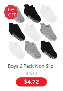 Cotton-Rich Baby Non-Slip Socks 12-Pair Pack, Crew Grip Socks with Ribbed Cuffs and Stretch Fit for Infant and Toddler Boys and Girls