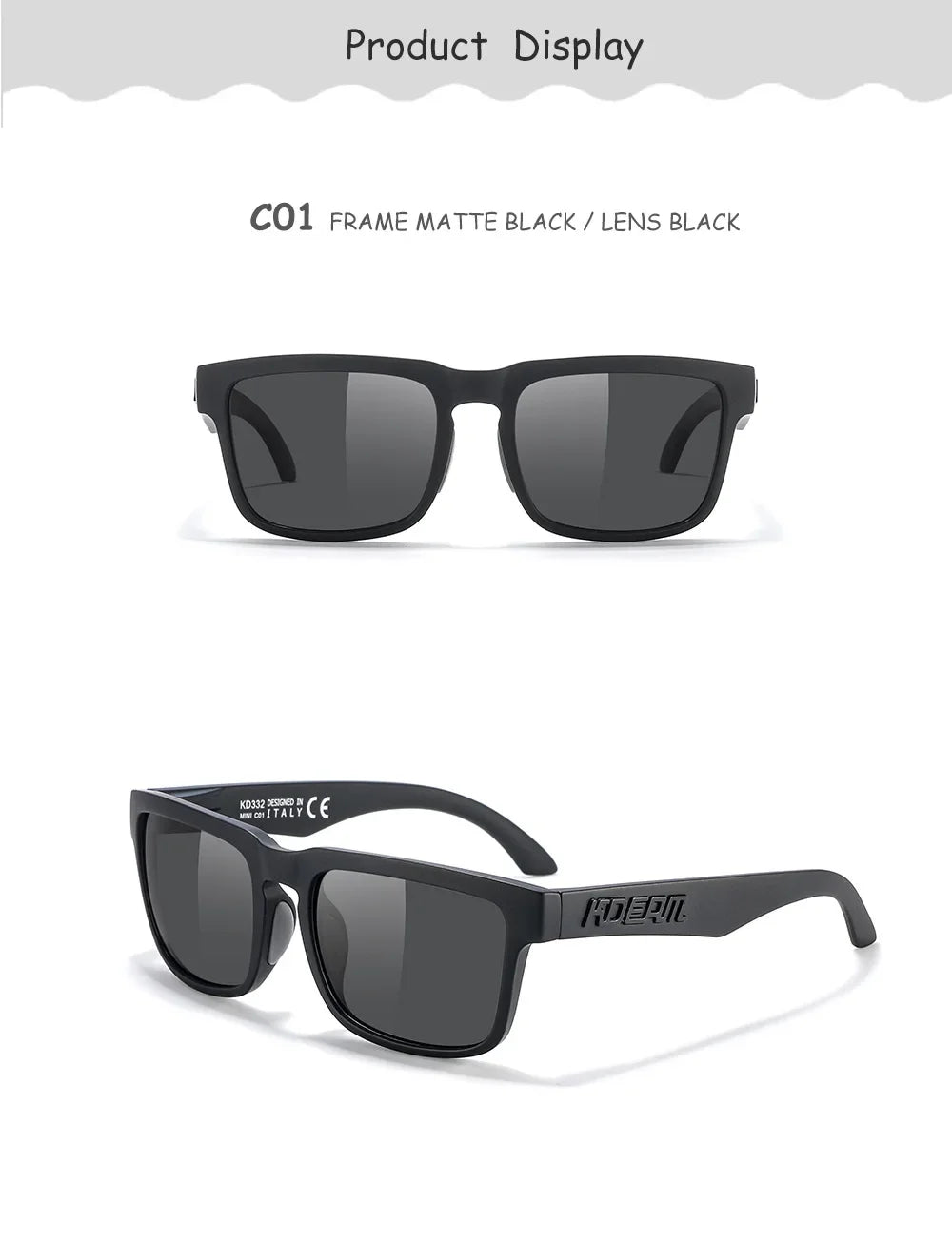 Kids Square Polarized Sunglasses by KDEAM, Lightweight TR90 Frames with Silicone Nose Pads for Boys and Girls Outdoor Play and Travel