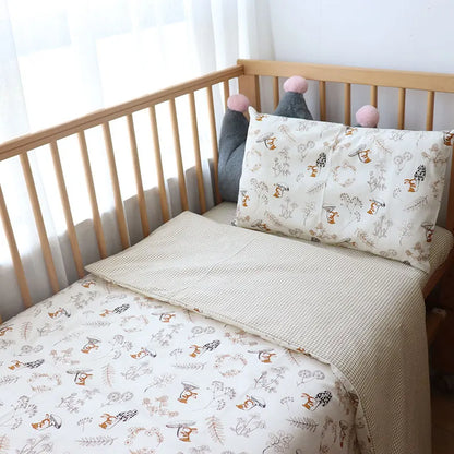 Cotton Toddler Bedding Set, 3-Piece Printed Duvet Cover and Pillowcase with Flat Sheet or Mattress Cover, Kids Room Bed Linens