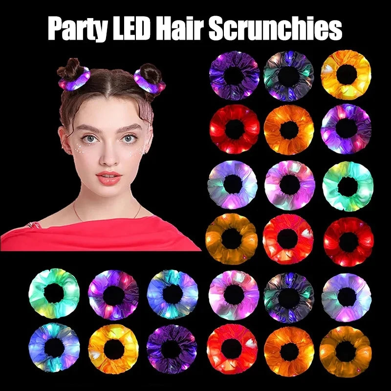 LED Hair Scrunchies for Women, Light Up Satin Elastic Hair Ties with 3 Lighting Modes for Glow Parties, Concerts & Holiday Gifts