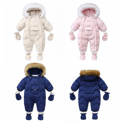 Infant Winter Snowsuit with Hood, Double Front Zippers and Quilted Design, Fleece-Lined Baby One-Piece for Boys and Girls, 3-24 Months