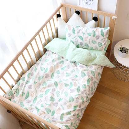 Cotton Toddler Bedding Set, 3-Piece Printed Duvet Cover and Pillowcase with Flat Sheet or Mattress Cover, Kids Room Bed Linens