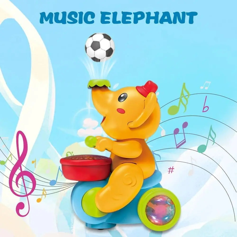 Musical Elephant Crawling Toy with Walking Action, Floating Ball, LED Lights and Drum Sounds for Supervised Baby Floor Play and Gifts