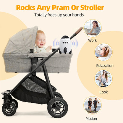 Rechargeable Stroller Rocker with White Noise and Bluetooth, Portable Automatic Pram Rocking Accessory with Adjustable Speed and USB-C Charging