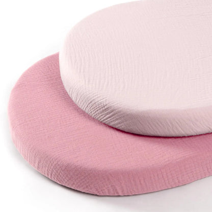 Cotton Bassinet Mattress Covers 2-Pack, Removable Washable Cradle Fitted Sheets with Textured Fabric for Compatible Nursery Mattresses