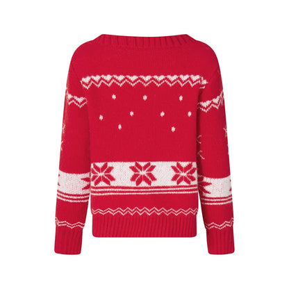 Reindeer Family Christmas Sweaters in Red or Green, Matching Mom Dad and Kids Long Sleeve Crewneck Pullovers for Holiday Photos and Parties