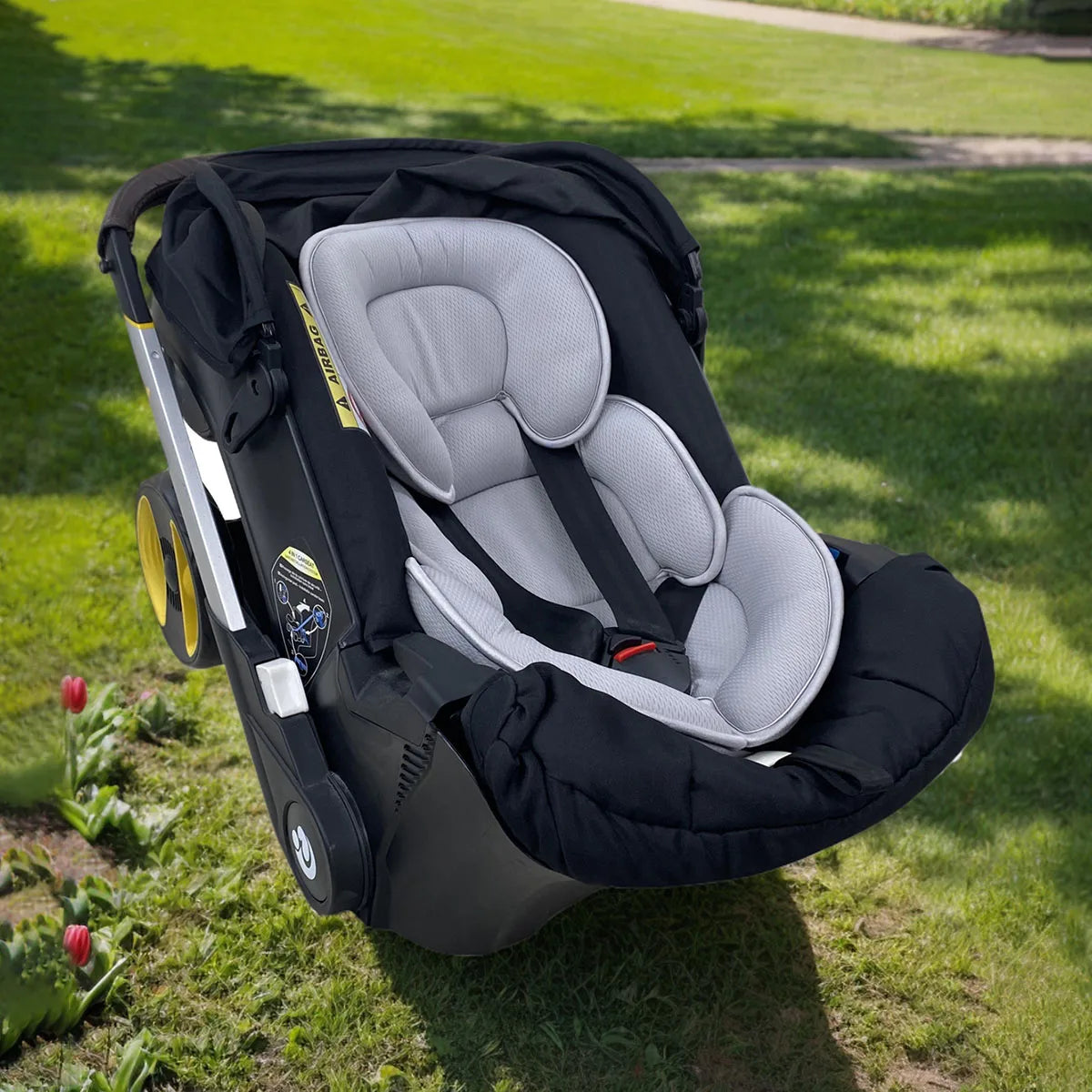 Padded Stroller Seat Insert with Contoured Head and Body Sections, Washable Polyester-Filled Cushion in Black or Gray for Manufacturer-Approved Use