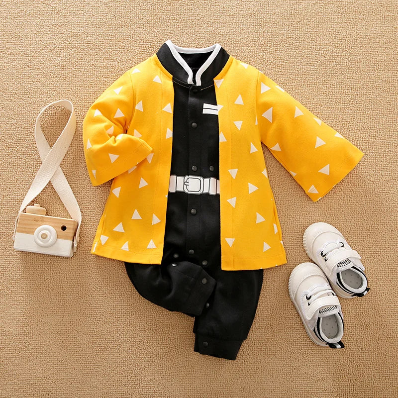 Baby Cosplay Romper with Anime-Inspired Layered Outfit Styling, Long Sleeve Cotton Infant Costume for Boys and Girls Photos and Halloween, 59-90 cm