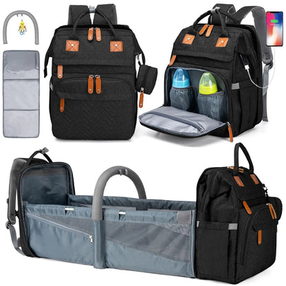 19-Pocket Diaper Backpack with Detachable Changing Station and USB Port, Baby Essentials Organizer with Pacifier Case for Moms and Dads