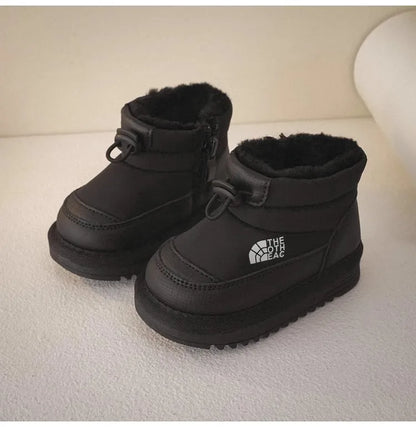 Plush-Lined Kids Snow Boots with Side Zippers and Chunky Platform Soles, Boys and Girls Winter Ankle Boots in Pink, Black and Ivory