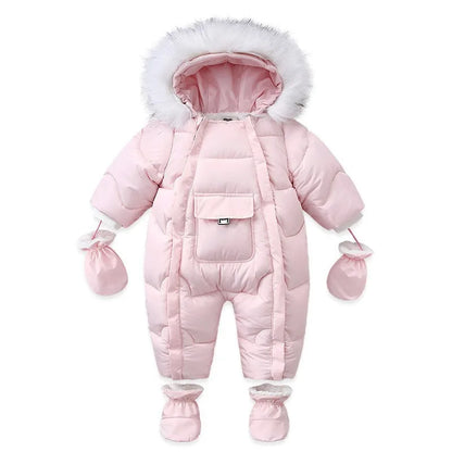 Infant Winter Snowsuit with Hood, Double Front Zippers and Quilted Design, Fleece-Lined Baby One-Piece for Boys and Girls, 3-24 Months