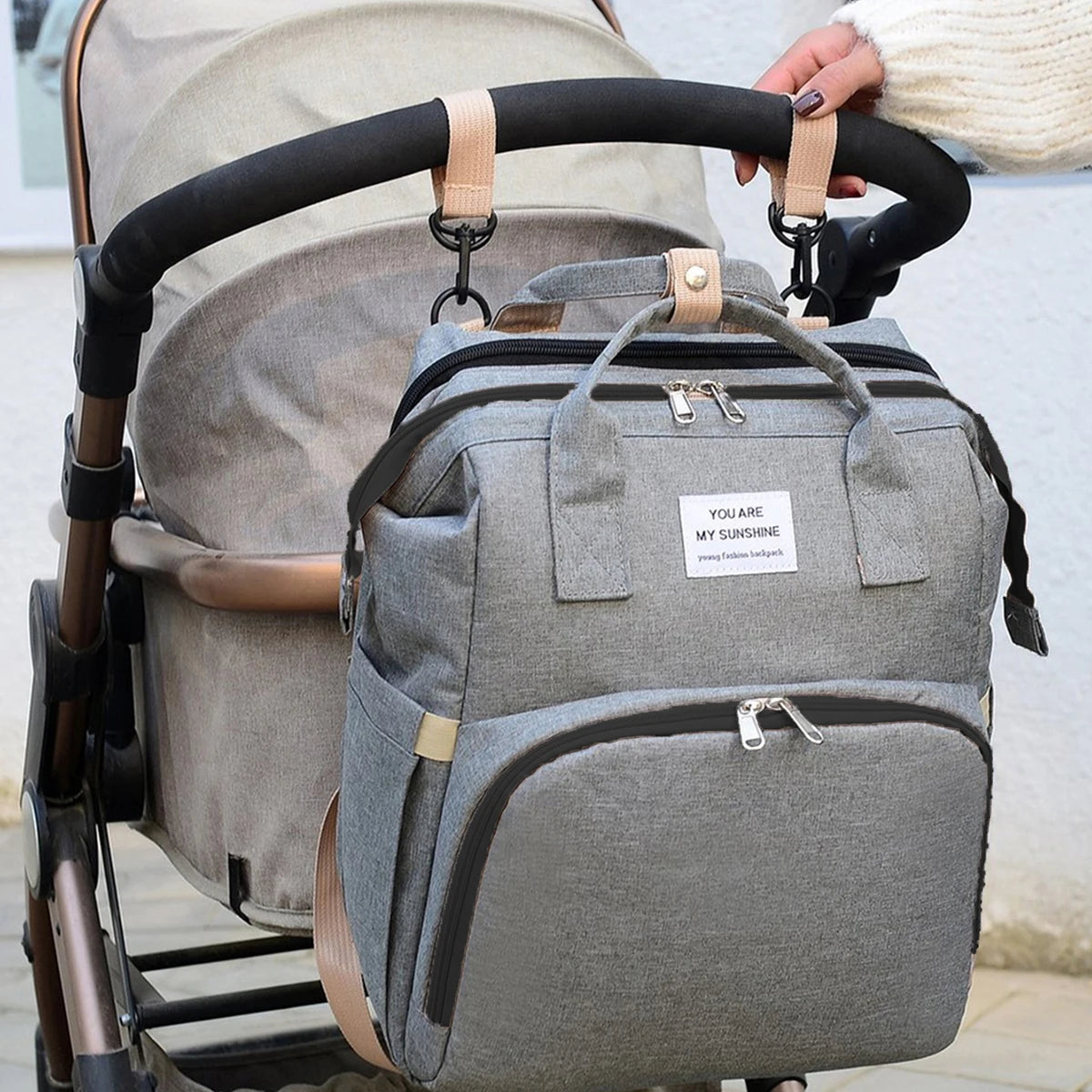 Diaper Backpack with Three Insulated Bottle Pockets and Fold-Out Changing Station, Multi-Pocket Baby Supply Bag for Moms and Dads on Everyday Outings