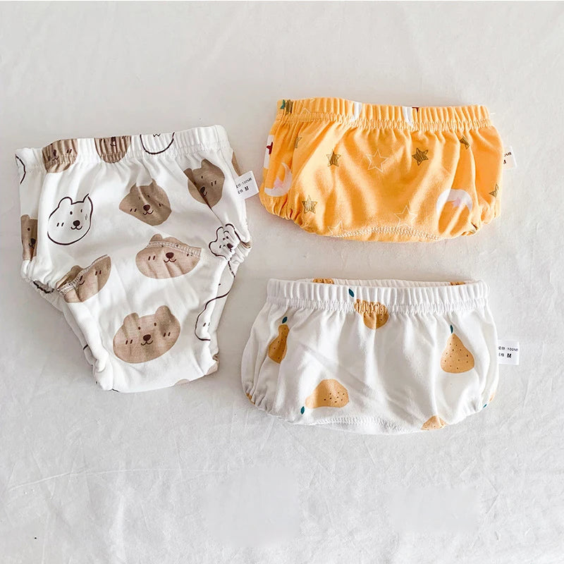 Toddler Potty Training Pants 3-Pack, 6-Layer Washable Cotton Learning Underwear with Elastic Waist and TPU Layer in 8–18 kg Size Options