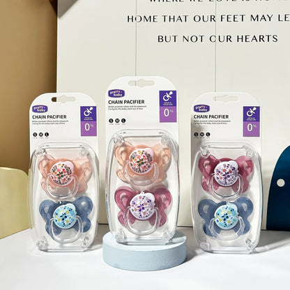 Floral Baby Pacifier Set with Covers and Thumb-Shaped Nipples, Pink and Blue Printed Soothers for Infants 0-6 Months and Baby Shower Gifts