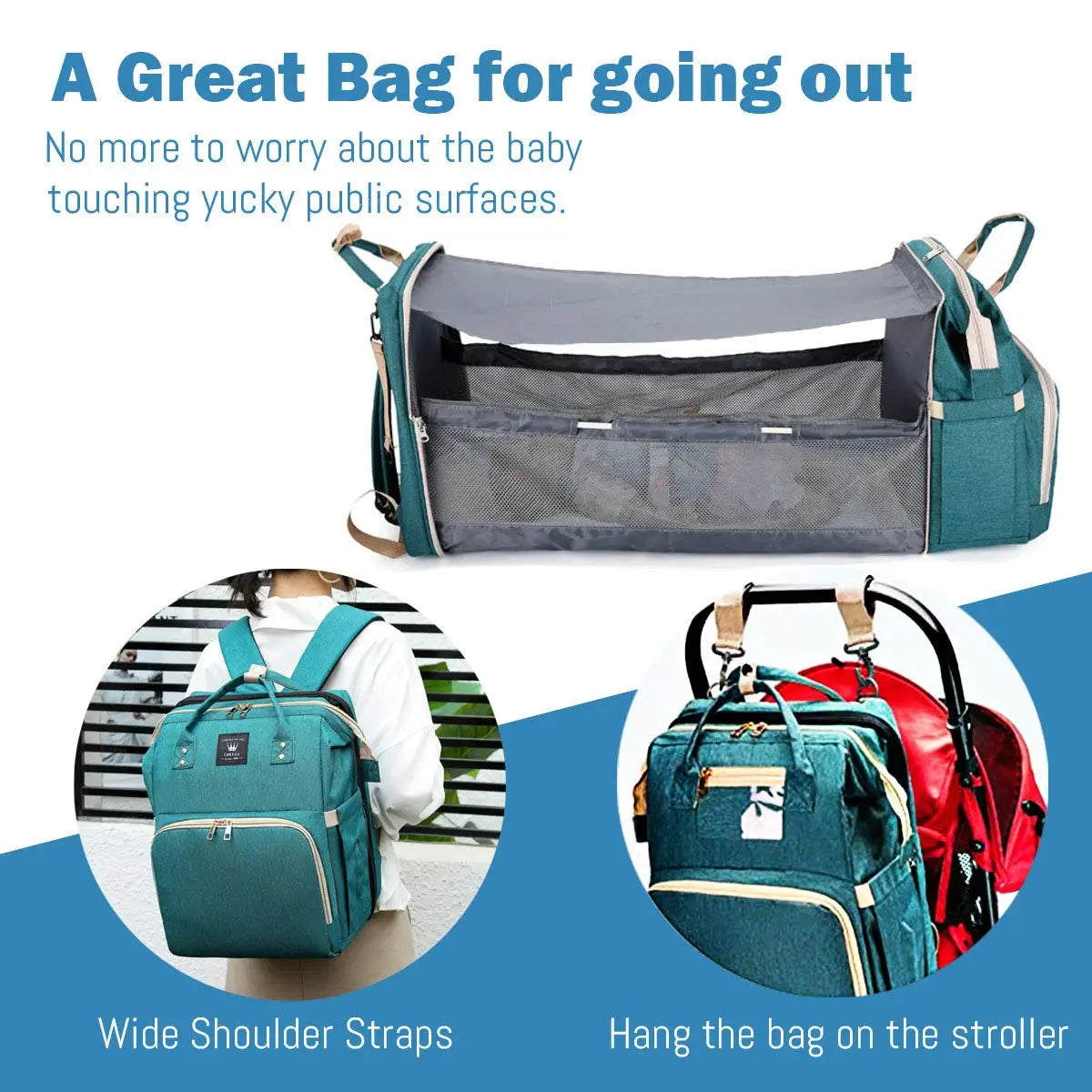 Diaper Backpack with USB Port and Fold-Out Changing Station, Type 1 and Type 3 Baby Essentials Bag with Organized Storage for Moms and Dads