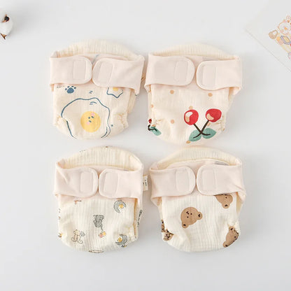 Baby Wrap Cloth Diaper with Adjustable Waist Tabs, Reusable Cotton Nappy in Animal and Rainbow Prints, Single-Piece Infant Changing Essential