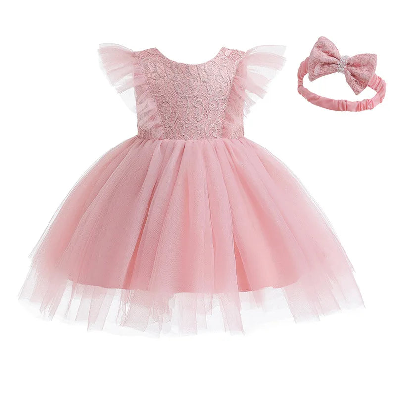Baby Baptism Gown for Girls with Long Sleeves, Lace Details and Cotton Lining, Dress and Cap Set for Christening and First Birthday Photos