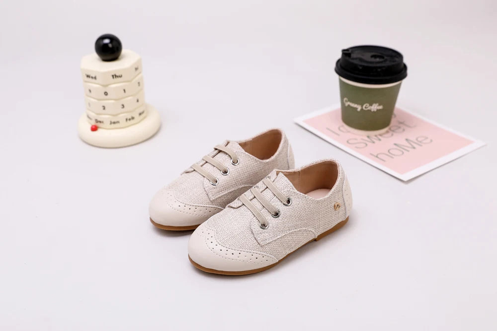 Children Dress Flats in Classic Loafer and T-Strap Styles, Beige Occasion Shoes for Boys and Girls, Weddings, Parties and Family Photos