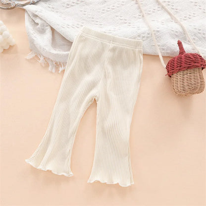 Baby Ribbed Flare Pants for Boys and Girls, Solid Color Pull-On Trousers with Flared Hems in Four Colors, Sizes 6–9M to 4T for Everyday Outfits