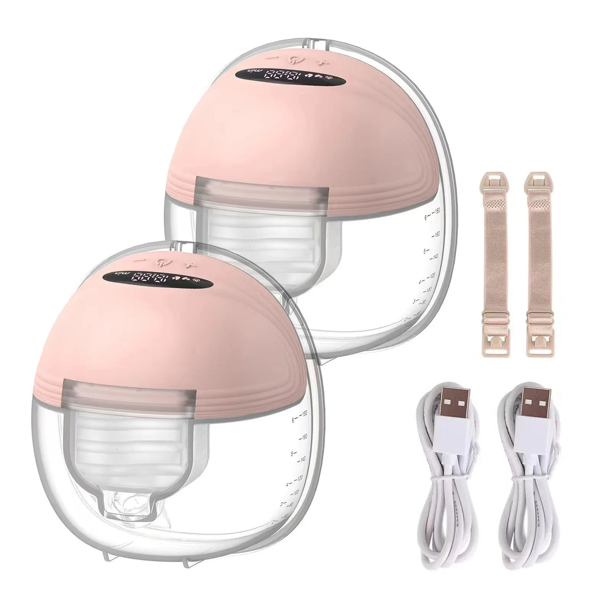 Hands Free Breast Pump in Pink, Portable Wearable Electric Milk Collector with Charging Cable and Bra Adjustment Buckle, Single or Double Options