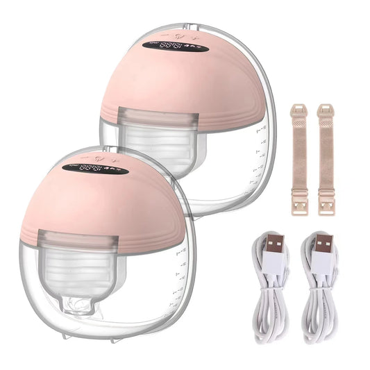Hands Free Breast Pump in Pink, Portable Wearable Electric Milk Collector with Charging Cable and Bra Adjustment Buckle, Single or Double Options