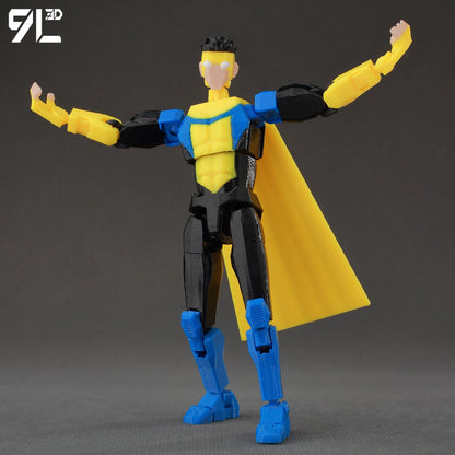 Articulated Superhero Action Figure, 3D Printed PETG Collectible with 30+ Poseable Joints, Interchangeable Parts and Accessories for Display