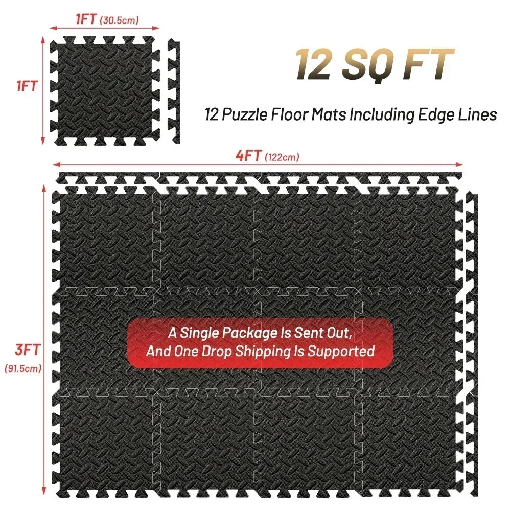 Foam Gym Flooring Tiles with Interlocking Puzzle Edges, Textured EVA 30 cm Floor Mats for Home Workouts and Supervised Playroom Activities