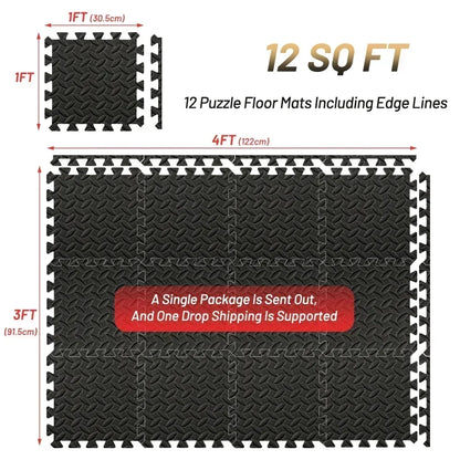 Foam Gym Flooring Tiles with Interlocking Puzzle Edges, Textured EVA 30 cm Floor Mats for Home Workouts and Supervised Playroom Activities