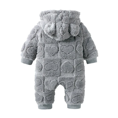 Baby Hooded Winter Romper with Long Sleeves and Cartoon Design, Cozy One-Piece Outfit for Infant Boys and Girls in Sizes 0 to 18 Months