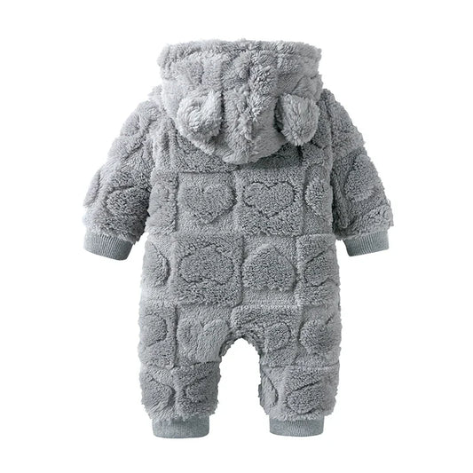 Baby Hooded Winter Romper with Long Sleeves and Cartoon Design, Cozy One-Piece Outfit for Infant Boys and Girls in Sizes 0 to 18 Months