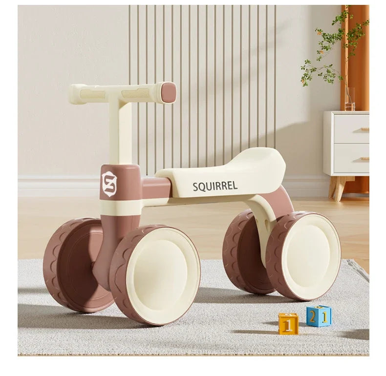 Toddler Four-Wheel Ride-On Bike in Green or Orange with Pedal-Free Design, Straight Handlebars and Shaped Seat for Supervised Play