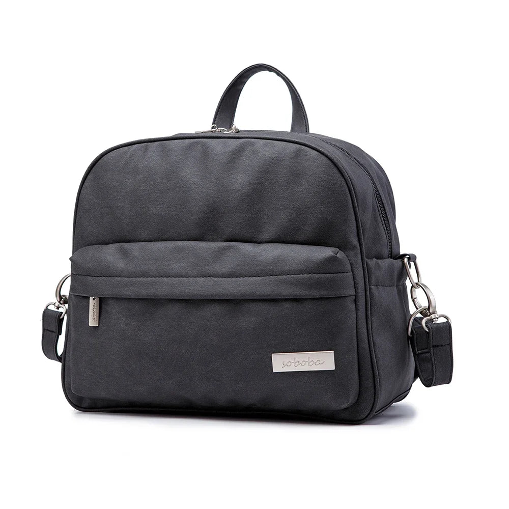 Diaper Bag Backpack by Soboba with Front Zipper Pocket, Top Carry Handle and Solid Color Styling for Baby Care Essentials and Everyday Outings