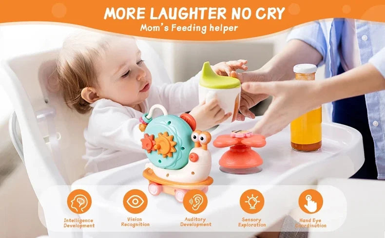 Suction Cup Snail Spinner Toy with Colorful Windmill and Wheeled Design for Supervised Sensory Play, Fine Motor Exploration and Gifting