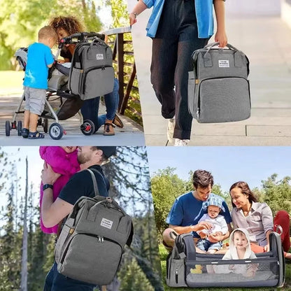 Diaper Backpack with Three Insulated Bottle Pockets and Fold-Out Changing Station, Multi-Pocket Baby Supply Bag for Moms and Dads on Everyday Outings