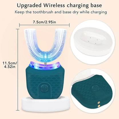 Adult U-Shaped Electric Toothbrush with Four Brushing Modes, Blue-Light Feature and Wireless Charging Design for Daily Oral Care