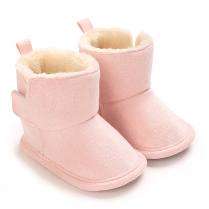Soft Sole Baby Winter Boots with Plush Lining and Hook-and-Loop Closure, Brown Pink or Apricot Infant Shoes for Boys and Girls, 0-18 Months