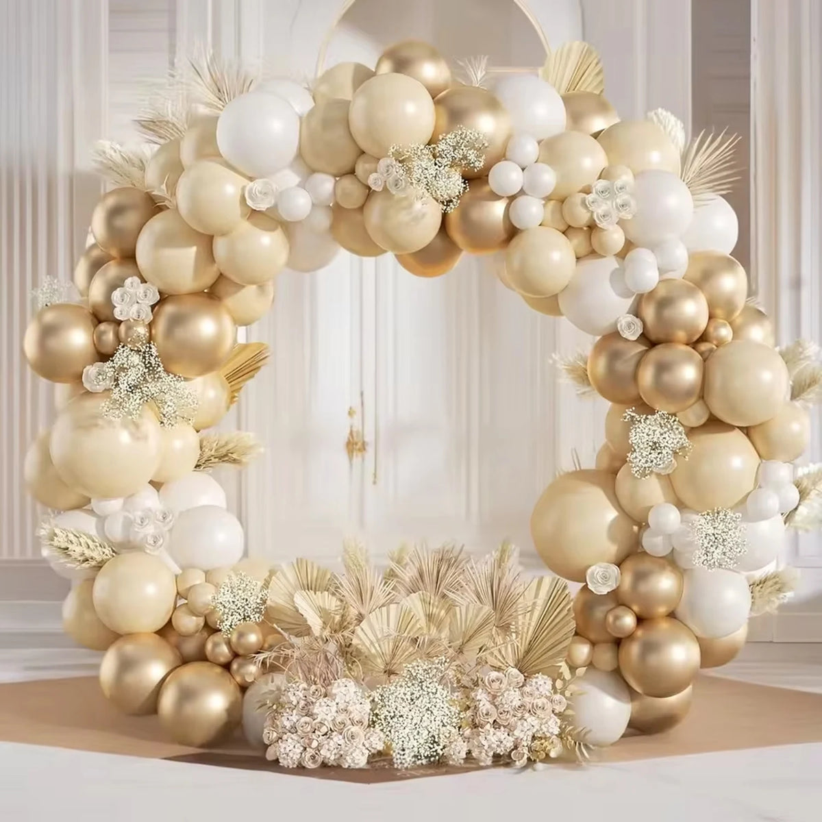 Sand White and Gold Balloon Arch Kit with Mixed-Size Balloons for DIY Wedding Garlands, Bridal Showers, Baptisms and Birthday Party Decor
